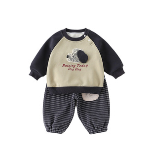 婴幼童套装秋冬装2025新款男宝宝一体绒卫衣裤子秋冬季衣服两件套