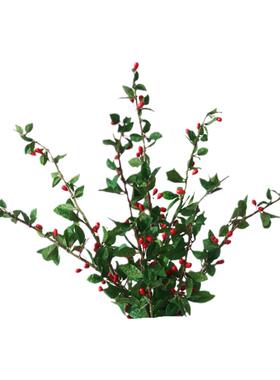 果实树枝绢花新年喜庆装饰摆件