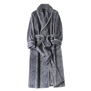 秋冬季纽扣牛奶绒睡袍女睡衣加厚男黑色300斤加肥加大珊瑚绒浴袍