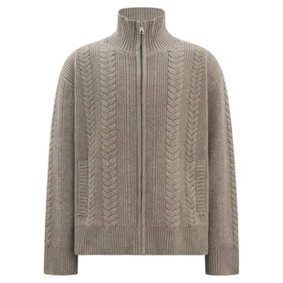 INKNOTS美式复古重磅加厚麻花毛衣男女老钱风立领拉链针织衫外套