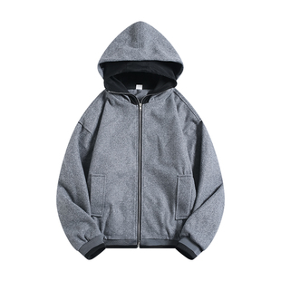 BOYUE帛跃双层帽休闲毛呢连帽卫衣百搭重磅拼接假两件外套男女潮