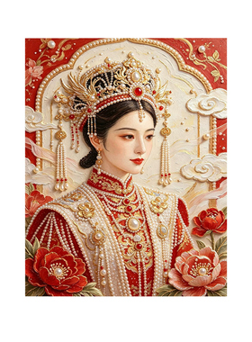 2026新款珍珠画凤冠古典美人DIY手工钻石贴画高级材料客厅装饰画
