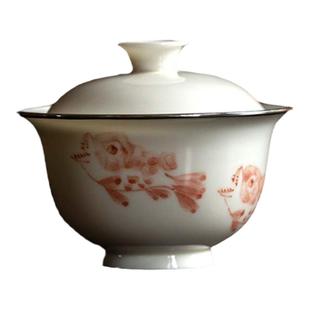 雅韵阁有余盖碗包银口茶碗季度窑手绘功夫泡茶具二才中式薄胎陶瓷