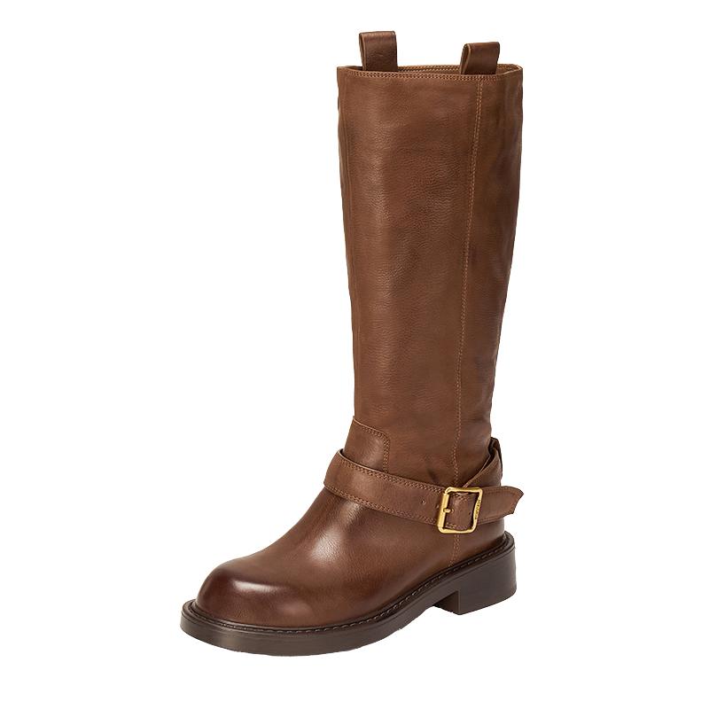 思加图2025新款英伦风骑士靴黑色长靴高筒靴时装靴女靴子B2135DG5