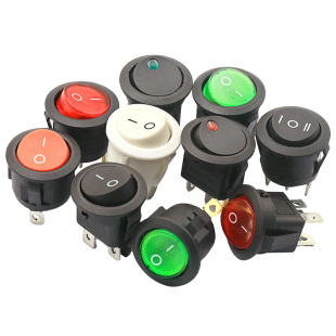 船型开关船形圆形翘板电源开关按钮2脚3红绿白黑开孔20mm6A 250V