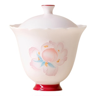 雅器茶居—杏粉花桃相映手绘茶具合集家用茶壶盖碗主人杯茶杯