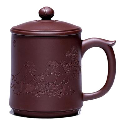 紫砂杯宜兴紫砂纯全手工泡茶家用大容量原矿紫泥名家静思之品茶图