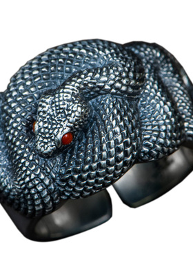 仓吉手工戒指银灵蛇S925烙铁头