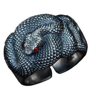 银蛇狂舞！仓吉手工戒指纯银男女开口戒指环时尚个性霸气属蛇礼物