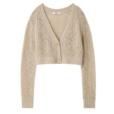 SNIDEL镂空亮丝长袖针织开衫