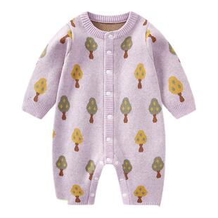 婴儿秋装衣服女宝宝针织连体衣新生儿外出服秋冬款幼儿小月龄毛衣