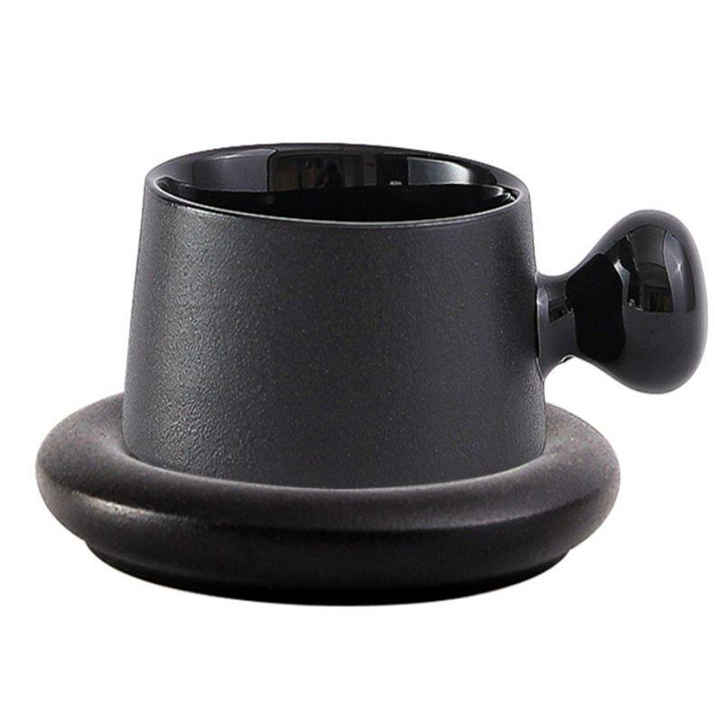 美式风磨砂黑色咖啡杯托套装配勺咖啡杯