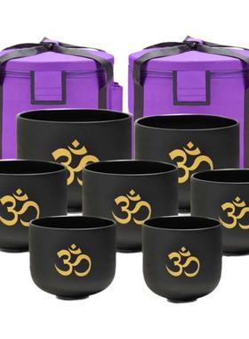 水晶钵水晶颂钵黑色欧姆纹音乐碗乐器冥想瑜伽套装消磁水晶音钵