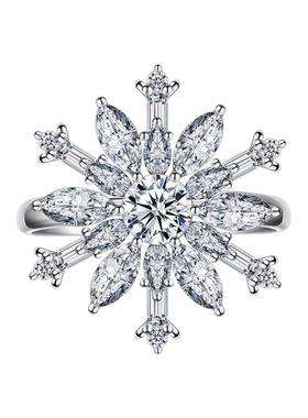 女士纯银原创设计雪花戒指刻字