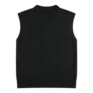 BOYUE帛跃纯色镂空毛衣背心秋季美式复古bf学院风无袖毛织马甲男