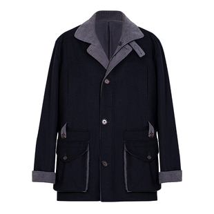 Acme cultum羊毛呢绒感厚款皮质拼接立领猎装夹克男户外廓形外套