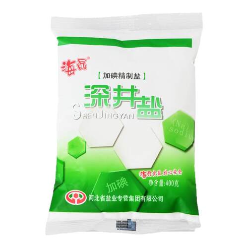 海晶 深井盐加碘400克*50袋食用家用绿色精制盐一整箱批发食用盐