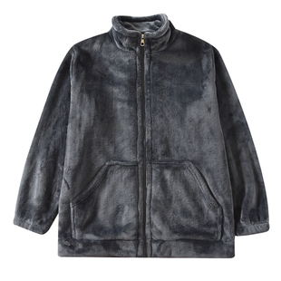 新款加绒加厚保暖珊瑚绒睡衣上衣男士拉链开衫宽松休闲立领家居服