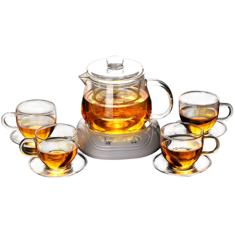 耐热玻璃茶具套装三件式花茶壶家用透明泡水果茶壶蜡烛电加热简约