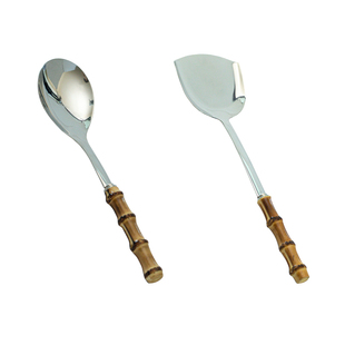 真竹子锅铲厨具汤勺饭勺不锈钢加长加厚面勺复古精美漏勺木柄家用