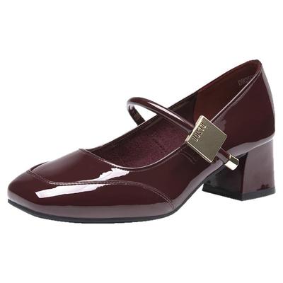 大东红色玛丽珍鞋女2025新款秋季配裙子的鞋粗跟中跟气质单鞋女款