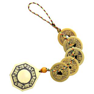 五帝钱真品八卦镜凸镜家用客厅卧室挂件门口纯铜乾隆凹镜小号挂饰