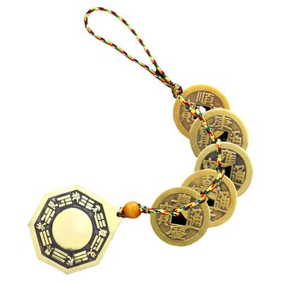 真品八卦镜门口乾隆小号五帝钱