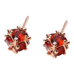s925银红色石榴锆石耳钉女2024新款潮小众简约小巧复古中国风耳环