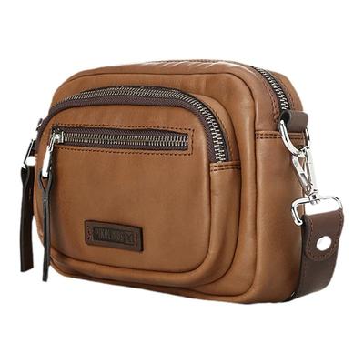 派高雁牛皮纯色拉链素面斜跨包