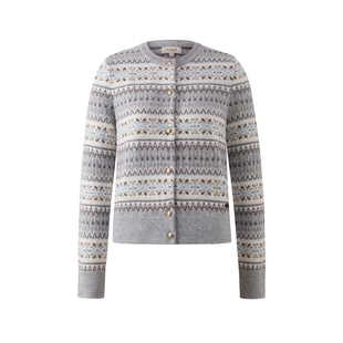 Eland衣恋毛针织衫女费尔岛提花圆领单排扣开衫毛衣2026春季新款