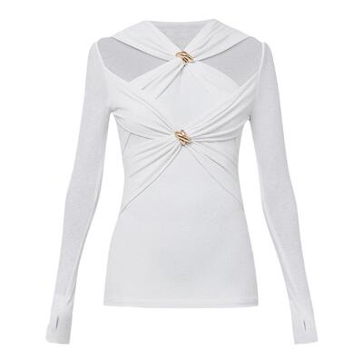 扭结交叉镂空针织衫露肩气质