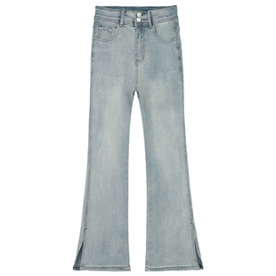 西岸社·高腰开叉牛仔喇叭裤女显瘦百搭2026春新款小个子九分弹力