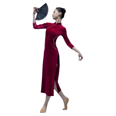 古典舞丝绒多色旗袍中国舞舞蹈服纱衣练功服女优雅现代舞演出服