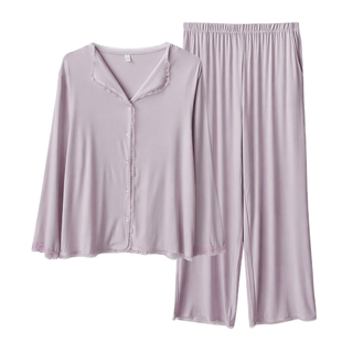 蕾丝花边睡衣女款春夏季莱赛尔天丝优可丝薄款长袖长裤家居服套装