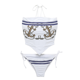 纯欲海军风泳装性感水手肚兜抹胸比基尼海边绝美度假温泉泳衣女夏