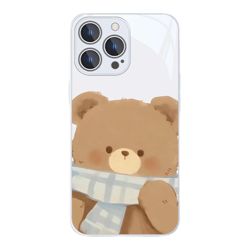 适用iPhone15promax手机壳新款苹果16Pro卡通可爱14plus小众创意13围巾小熊12Pro秋冬情侣款xsmax玻璃8plus套
