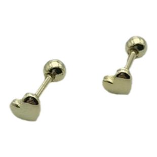 睡觉免摘迷你爱心螺丝耳钉女925纯银镀14K金光面小心形短款耳骨钉