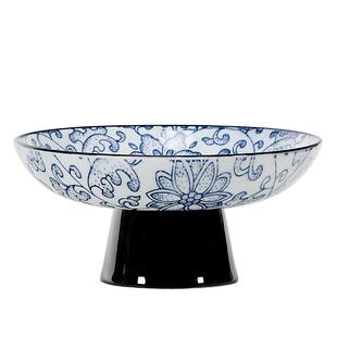 中式陶瓷青花高脚果盘创意茶点盘婚庆坚果糕点水果盘茶室餐厅果盘