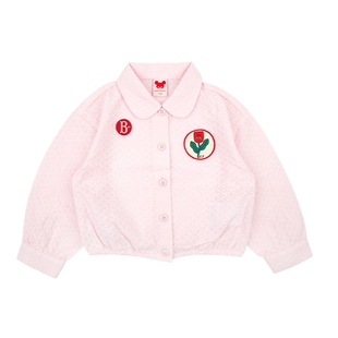 BEBEDEPINO贝贝品诺春款小红花贴布绣翻领外套女童甜美可爱棉质