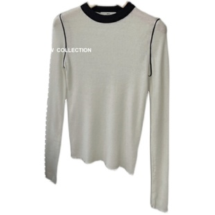 27羊毛）韩国东大门百搭撞色弹力圆领超薄针织衫毛衣打底上衣女