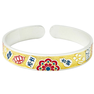 9999纯银实心银手镯女年轻款实心新中式珐琅银镯子国风小众银首饰