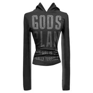 Gods plan*上帝计划 原创暗黑印花高级薄款修身连帽卫衣辣妹女