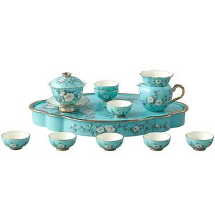 永丰源夫人瓷手绘蓝15头茶具潮式功夫茶具套装茶杯茶壶带茶盘盖碗