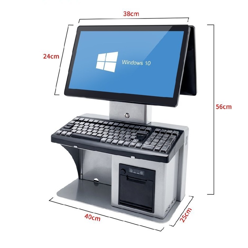 跨境通道式收银机15.6寸双屏大号一体机带键盘打印超市系统结算机