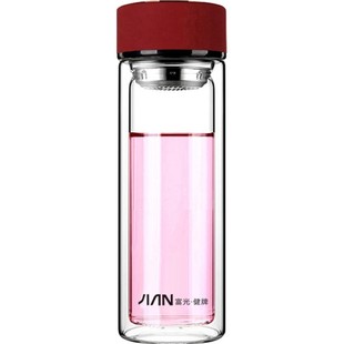 富光双层玻璃杯 便携水杯创意带盖过滤办公杯子 男女耐热车载茶杯