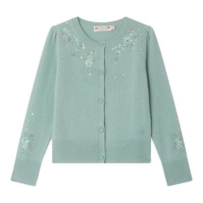 【新品】Bonpoint2026春夏女大童山羊绒花卉图案开衫小樱桃童装