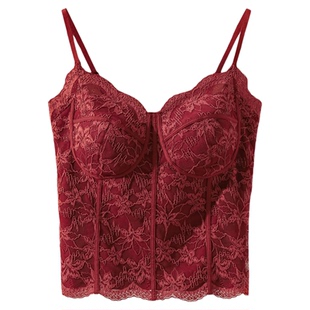 红色蕾丝吊带背心女内搭带胸垫一体2025新款秋冬法式鱼骨胸衣外穿