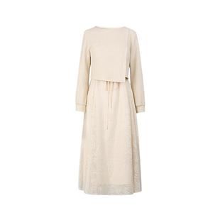 sdeer圣迪奥秋冬装女装优雅圆领收腰绣花吊带裙套装S244Z1418