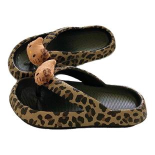 豹纹KT猫~！辣妹古着小众ins厚底人字拖女夏季外穿防滑沙滩凉拖鞋