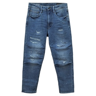 ABLE JEANS牛仔裤男秋冬弹力做旧刺绣破洞牛仔裤泼墨3D松垮裤长裤